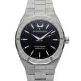 Ashbourne Cosmograph Argentum luxe zilveren herenhorloge met Deep Blue Stardust wijzerplaat, vooraanzicht.