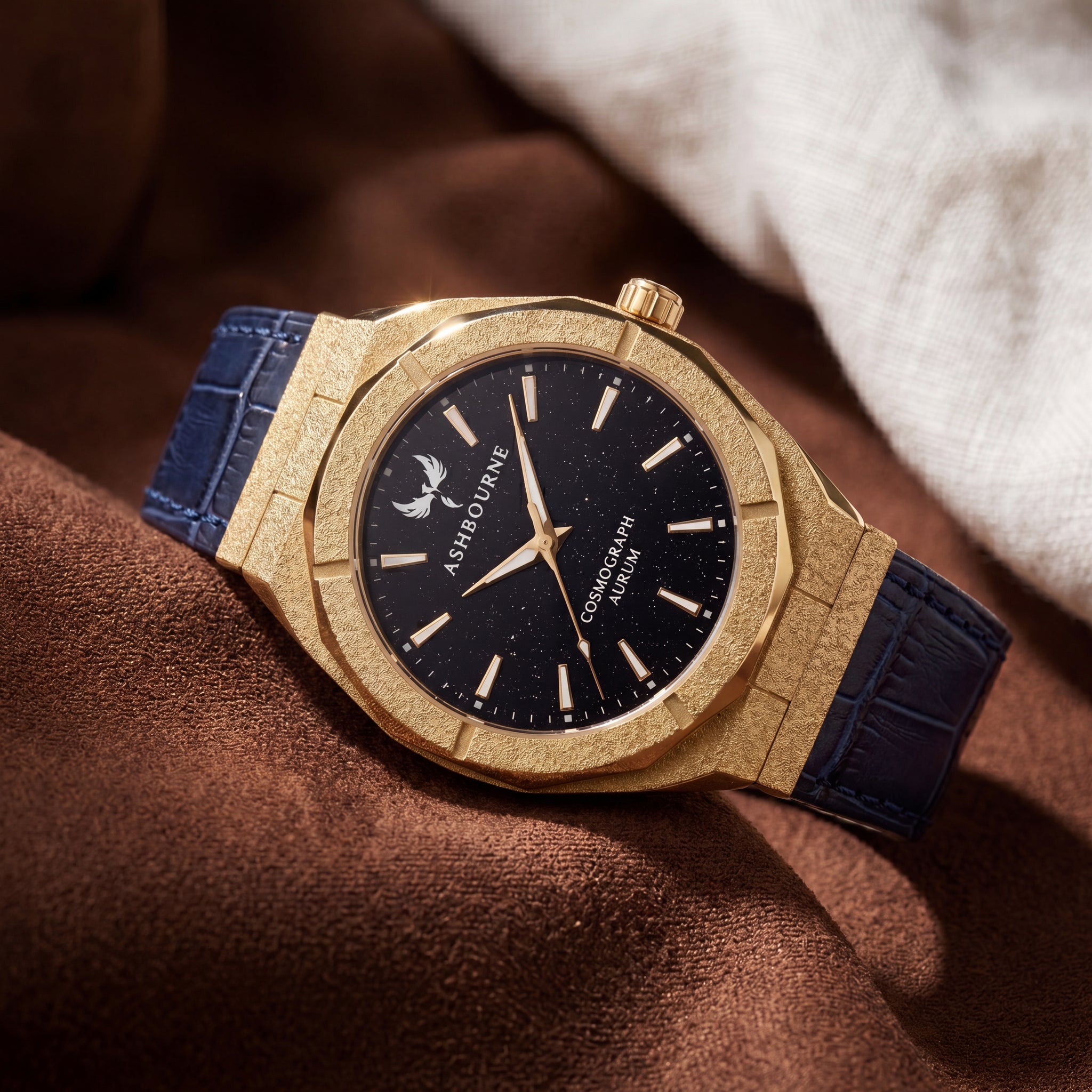 Ashbourne Corium Aurum gouden herenhorloge met lederen gespband.