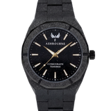 Ashbourne Tenebris zwart herenhorloge in frosted zwarte uitvoering met een deep blue stardust wijzerplaat